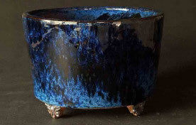 Tube Type Round Bonsai Pot in Blue Glaze